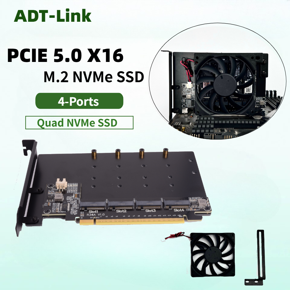 Quad M.2 Nvme Pcie Bifurcation Card - Karta rozszerzeń R34A PCIe 5.0 x16